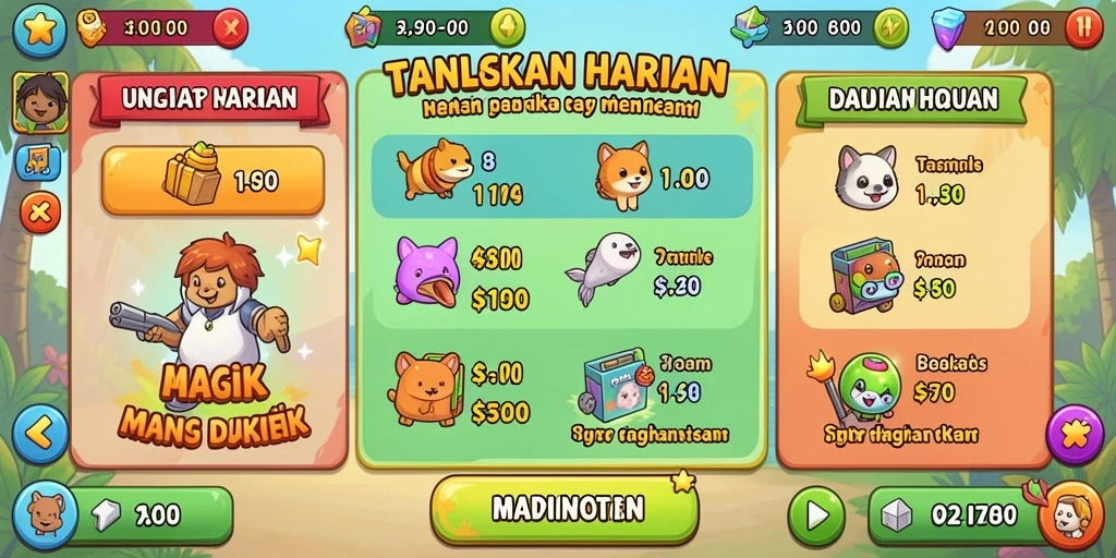 Tampilan karakter yang dapat disesuaikan dengan berbagai pilihan.